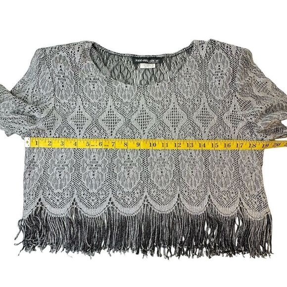 Shair Aide of CA Vintage Metallic Gold Black Lace Crop Top Fringe Hem Size 12 - Picture 11 of 15